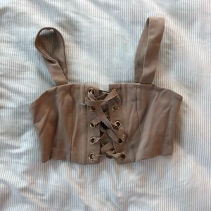 Beige Lace Up Crop Top